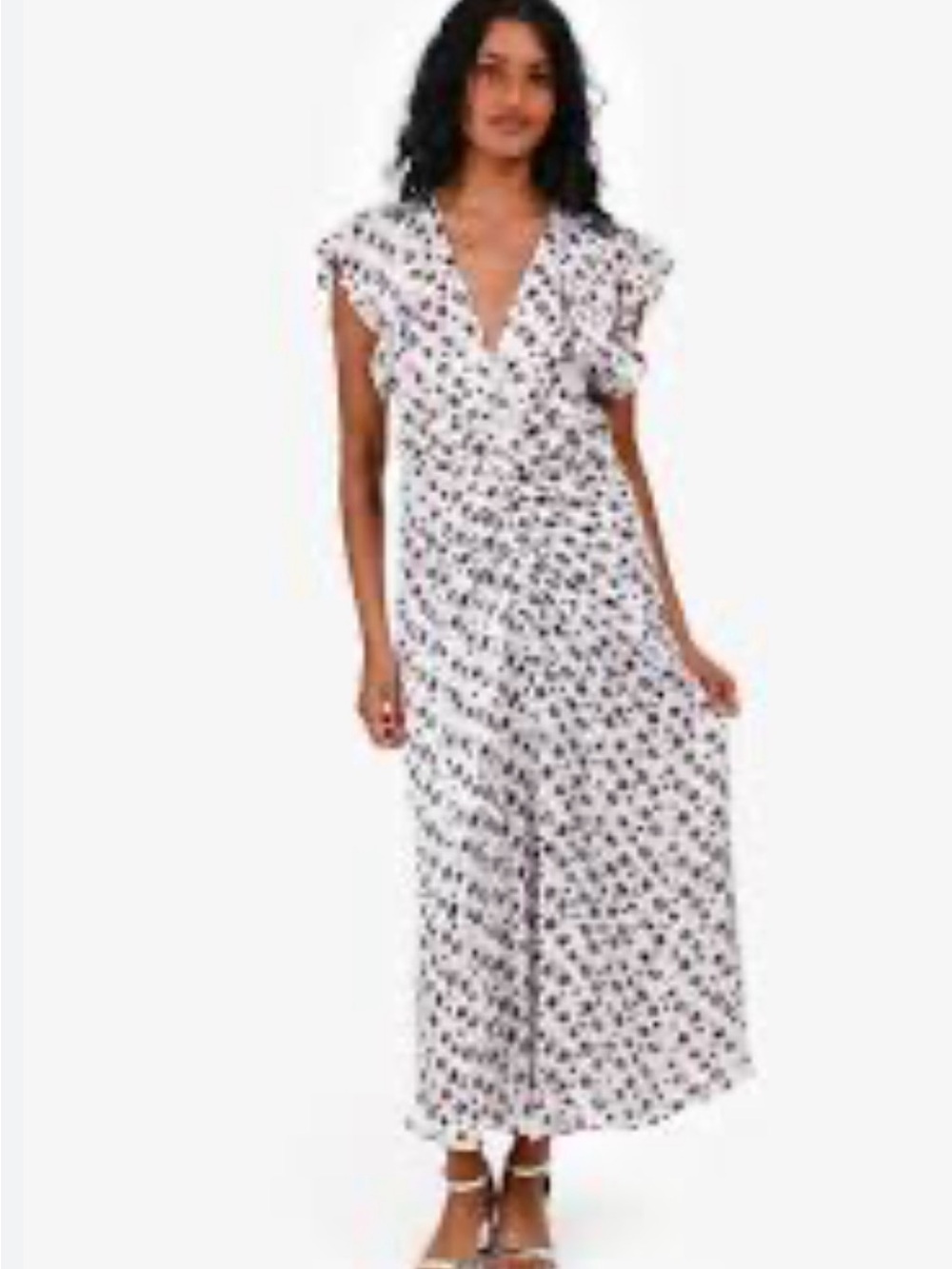 Isabel Marant White Purple Silk Ruched V-Neck Midi Dress Size 34 - Picture 2 of 15